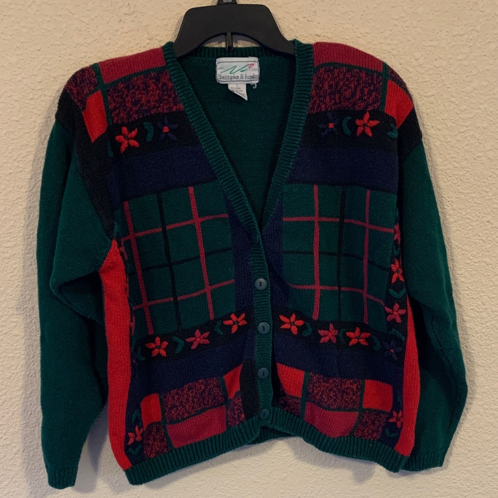 Christopher & Banks cardigan sz L holiday Christmas vintage 90s embroidered